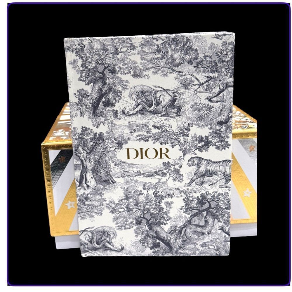 DIOR BLUE AND WHITE ANIMAL PRINT NOTEBOOK WITH GOLD DETAILS